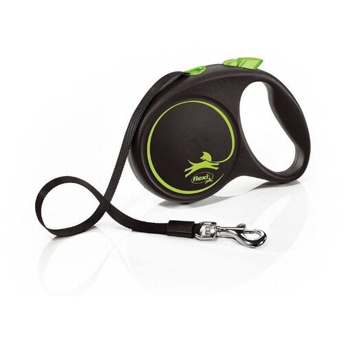 Flexi Black Design M Tape - Поводок-рулетка для собак 5м до 25 кг, ремень pp44689 Черная