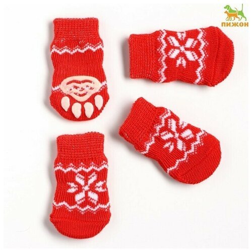Носки нескользящие “Снежинка”, размер L (3,5/5 8 см), набор 4 шт, красные