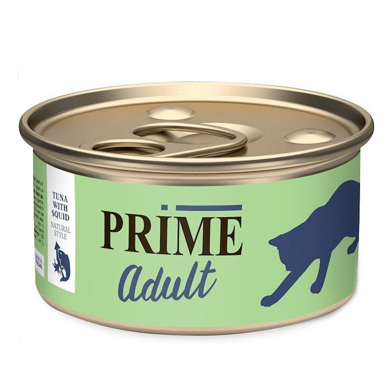 Prime Adult влажный корм для кошек, с тунцом и кальмаром, кусочки в собственном соку, консервах – 70 г