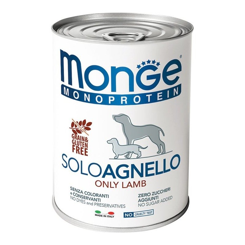 Monge Dog Monoprotein Solo полнорационный влажный корм для собак, беззерновой, паштет с ягненком, в консервах – 400 г