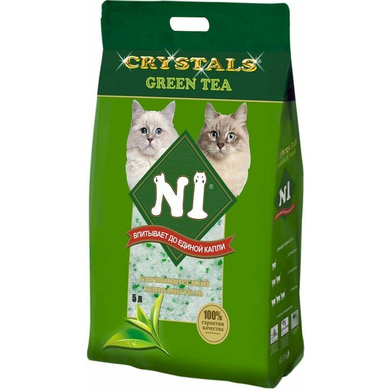 №1 наполнитель Crystals Green Tea для взрослых кошек - 5 л