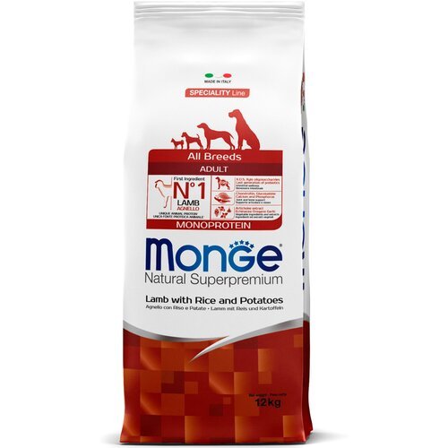 Monge Dog Monoprotein корм для собак всех пород ягненок с рисом и картофелем 12 кг