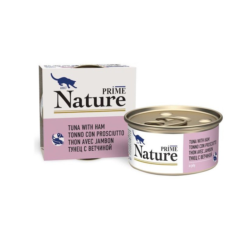 Prime Nature влажный корм для кошек, с тунцом и ветчиной, кусочки в желе, в консервах – 85 г