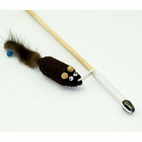 Дразнилка-удочка для кошек, Мышь из фетра с норковым хвостом, 50 см деревянная палочка, 1 шт.