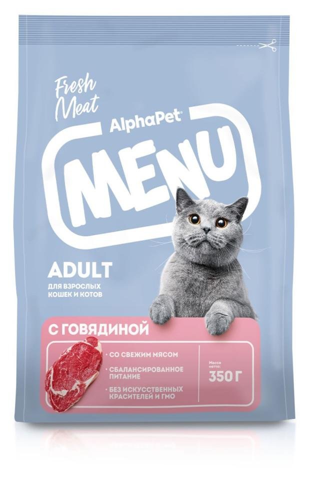 Сухой корм для кошек AlphaPet Menu с говядиной, 350 г