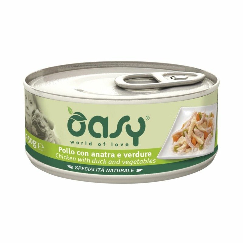 Oasy Wet Dog Specialita Naturali Chicken Duck Vegetables влажный корм для взрослых собак, дополнительное питание с курицей, уткой и овощами, в консервах – 150 г