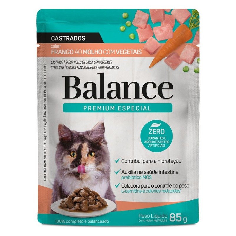 Balance Cat Sterilized влажный корм для стерилизованных кошек, полнорационный, с курицей, морковью и горошком, в соусе, в паучах – 85 г