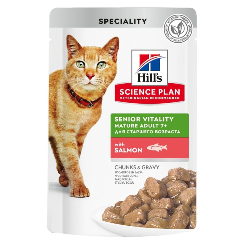 Hill's консервы Hill's консервы science Plan для пожилых кошек (7+) для поддержания активности и жизненной энергии, пауч с лососем (1,02 кг)