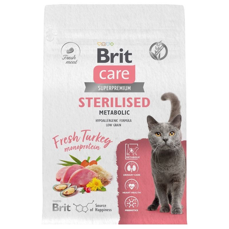 Brit Care Cat Sterilised Metabolic сухой корм для для стерилизованных кошек, с индейкой – 400 г