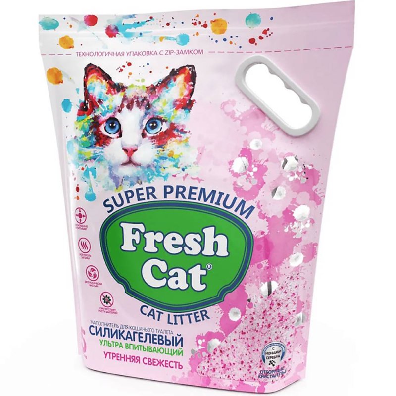 Наполнитель для кошачьего туалета FRESH CAT силикагелевый впитывающий с аром. Утренней свежести 5л