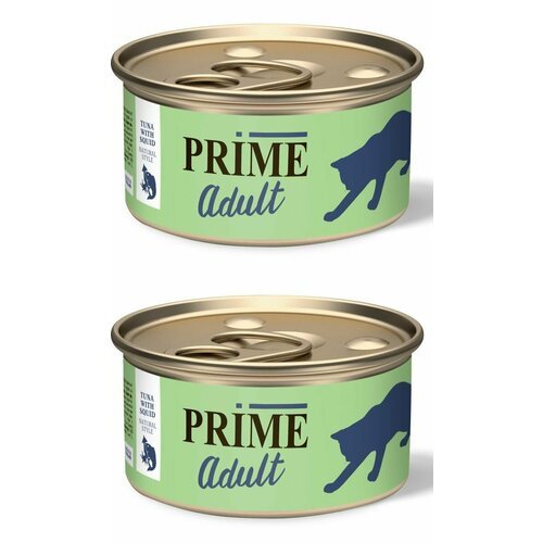 PRIME консервы для кошек Adult тунец с кальмаром в собственном соку 70 г, 2 шт.