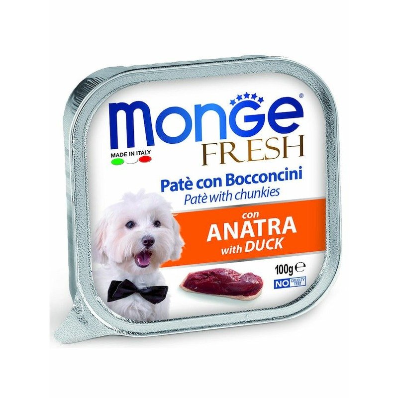 Monge Dog Fresh полнорационный влажный корм для собак, с уткой, кусочки в паштете, в ламистерах – 100 г