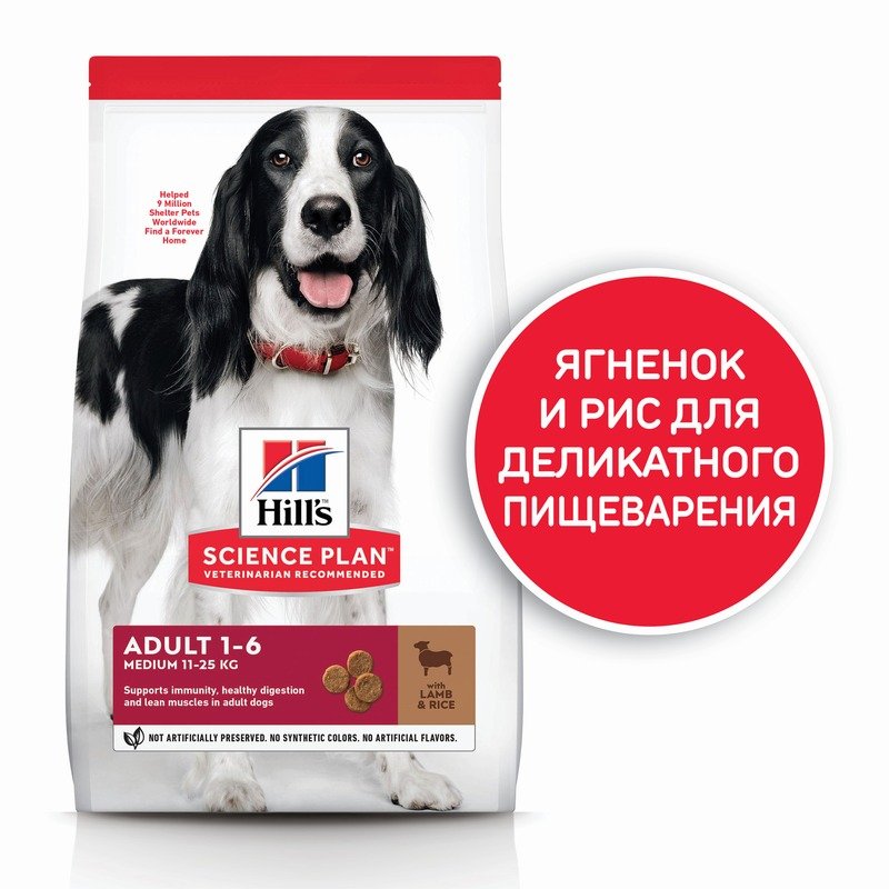 Hills Science Plan Dog Adult Medium Breed Lamb сухой корм для собак средних пород, с ягненком – 12 кг