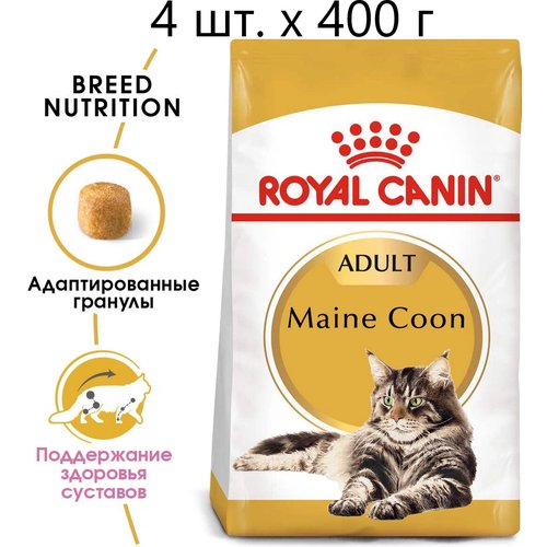 Сухой корм для кошек Royal Canin Maine Coon Adult, для взрослых кошек породы мейн-кун, старше 15 месяцев, 4 шт. х 400 г