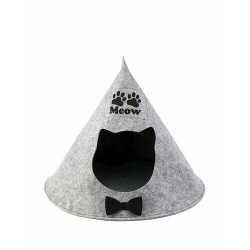 Вака ECO Домик для кошек “Пирамидка Кошка”, 53х53х41 см, войлок, серый