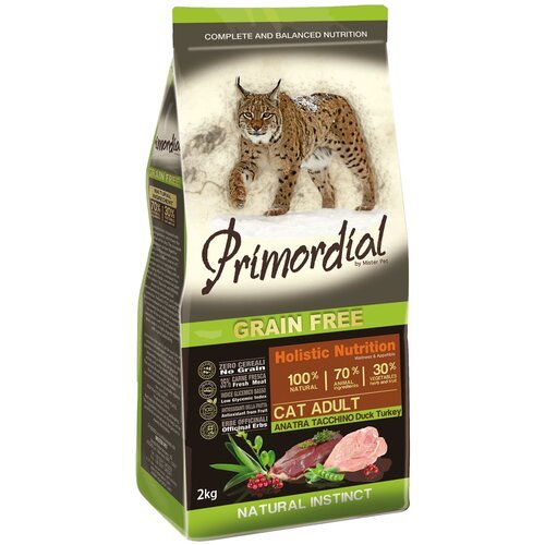 Сухой корм для кошек PRIMORDIAL с уткой с индейкой 2 кг