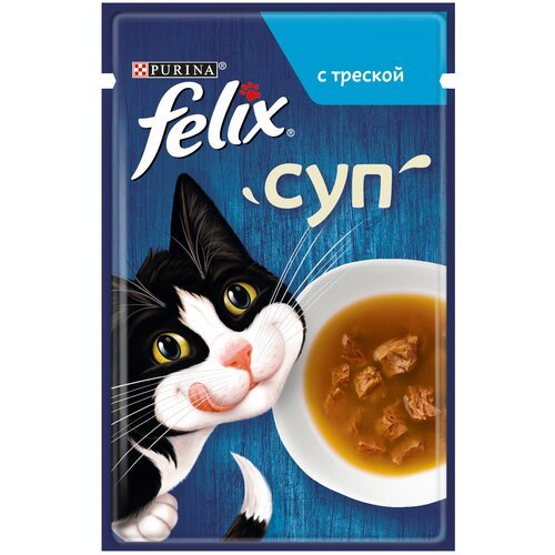 Влажный корм для взрослых кошек Felix Суп, с треской 10 шт. х 48 г (кусочки в соусе)