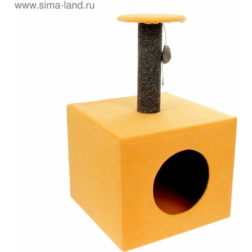 Когтеточка “Столбик”, куб с площадкой, 35 х 30 х 85 см, микс цветов
