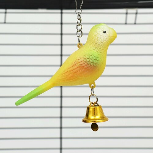 Игрушка для птиц “Птичка” с колокольчиком, 11.9 х 3.4 х 12.5 см, жёлтая