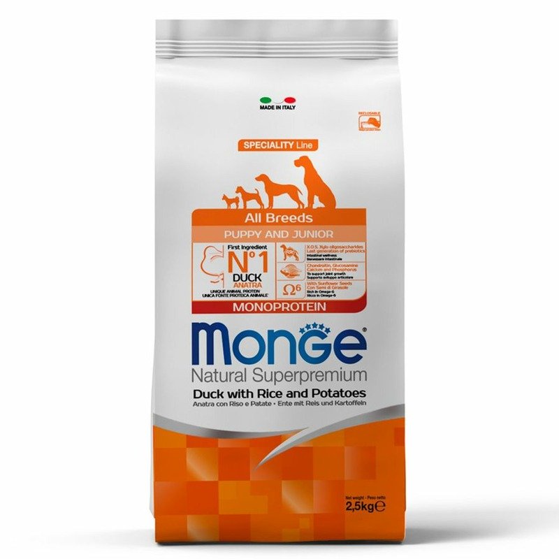 Monge Monge Dog Speciality Line Monoprotein сухой корм для щенков, из утки с рисом и картофелем – 2,5 кг