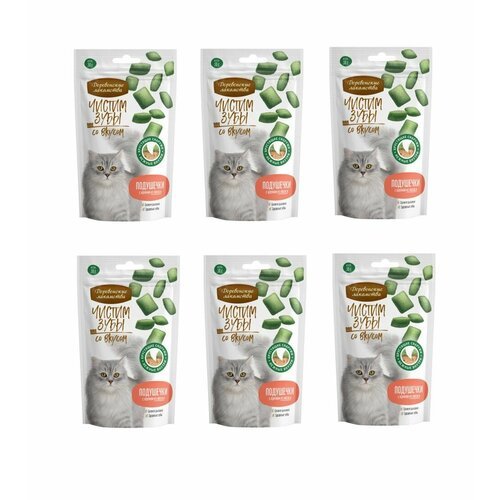 Деревенские лакомства Чистим зубы подушечки для кошек с кремом из лосося, 30 гр, 6 уп