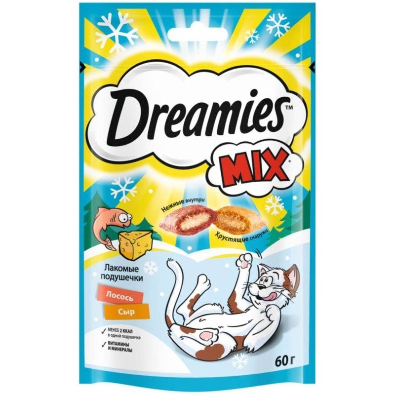 Dreamies лакомство для взрослых кошек с лососем и сыром – 60 г