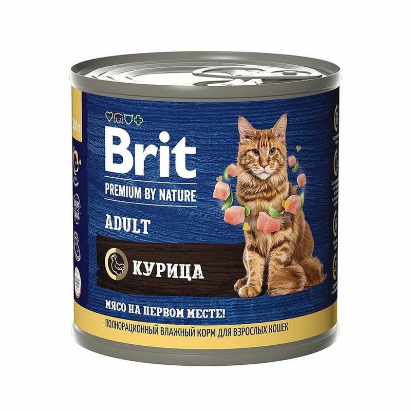 Brit Premium by Nature Adult полнорационный влажный корм для кошек, паштет с курицей, в консервах - 200 г