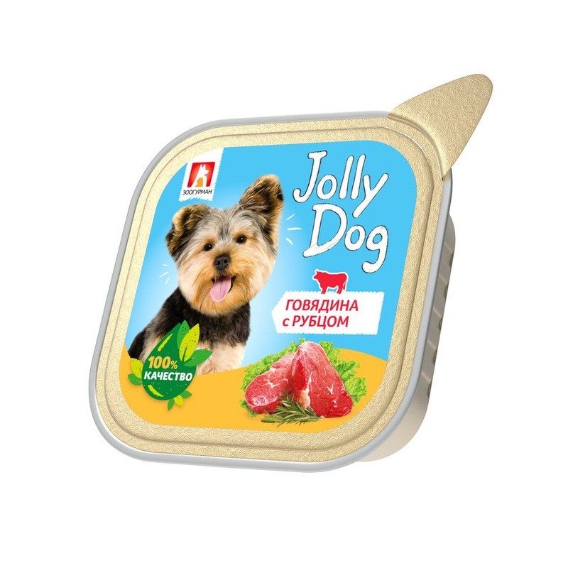 Зоогурман Jolly Dog влажный корм для собак, паштет с говядиной и рубцом, в ламистерах – 100 г