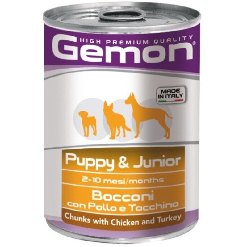 Gemon Dog полнорационный влажный корм для щенков, с курицей и индейкой, кусочки в желе, в консервах – 415 г