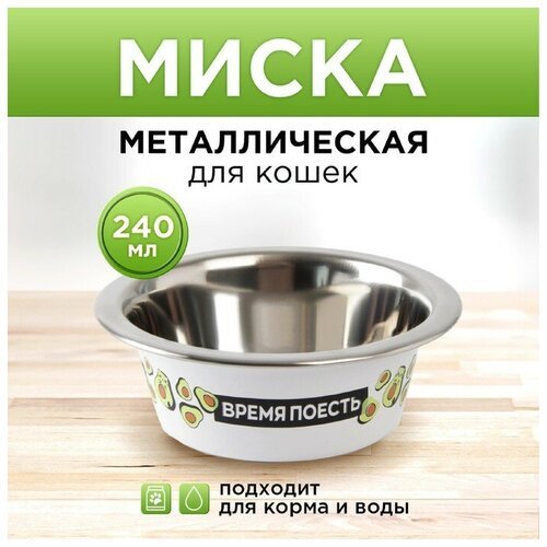 Миска металлическая для кошки «Авокотик», 240 мл, 11х4 см