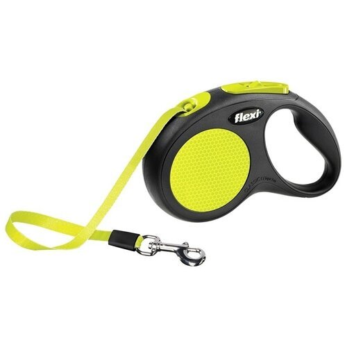 Поводок-рулетка для собак Flexi New Neon S ленточный 5 м желтый/черный