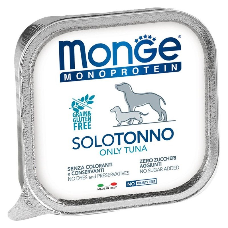 Monge Dog Monoprotein Solo полнорационный влажный корм для собак, беззерновой, паштет с тунцом, в ламистерах – 150 г