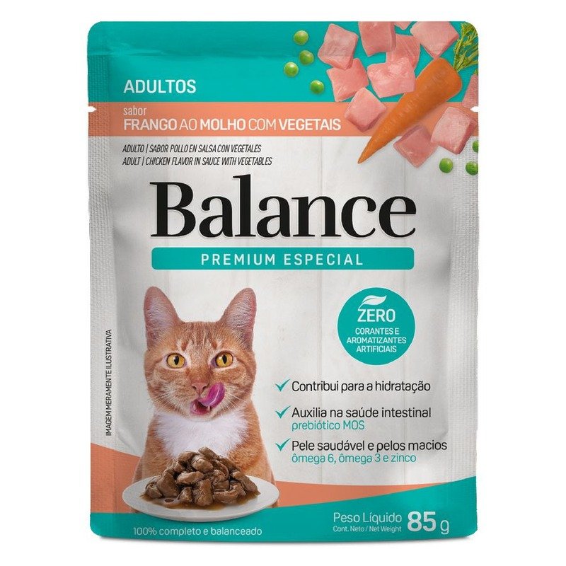 Balance Cat влажный корм для кошек, полнорационный, с курицей, морковью и горошком, в соусе, в паучах – 85 г