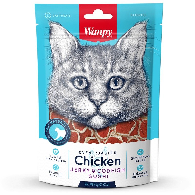 Wanpy Cat лакомство для кошек «суши» из курицы с треской – 80 г