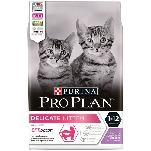 Корм PRO PLAN Delicate KITTEN OPTI DIGEST (комплекс для поддержания здорового пищеварения) для котят с чувствительным пищеварением, с индейкой, 200 г