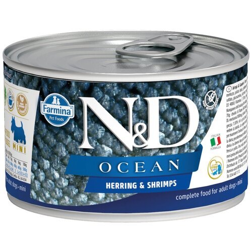 Корм Farmina N&D OCEAN Herring & Shrimp (консерв.) для собак, сельдь с креветками, 140 г x 6 шт