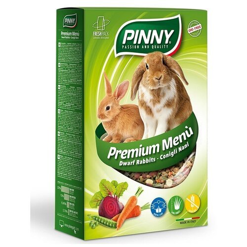 PINNY Premium Menu полнорационный корм для карликовых кроликов Морковь, горох и свекла, 2,5 кг.
