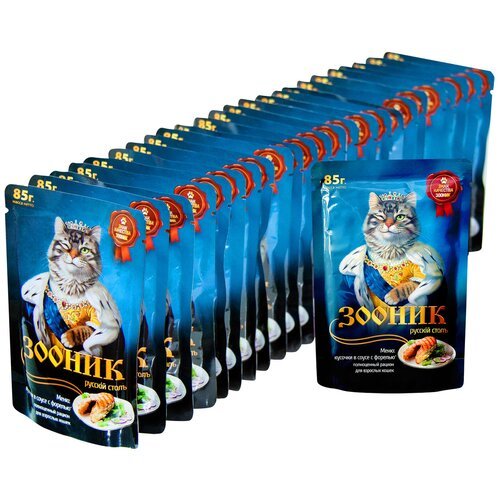 Корм для кошек, кусочки в соусе с форелью, 85 гр “Зооник” (упаковка 24шт)