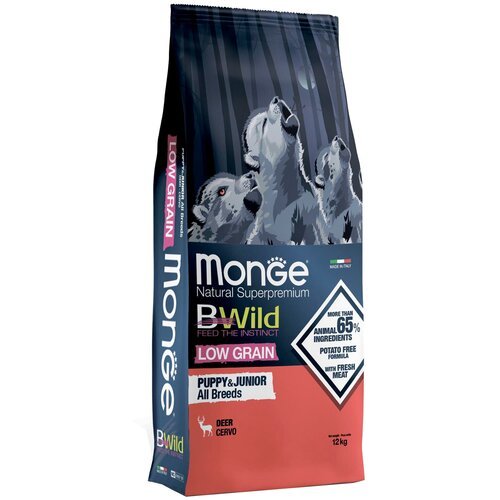 Сухой корм для щенков Monge BWILD Feed the Instinct Low Grain, оленина 1 уп. х 1 шт. х 12 кг