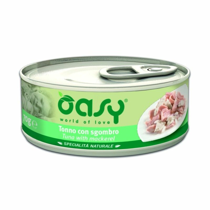 Oasy Wet Cat Specialita Naturali Tuna Mackrel влажный корм для взрослых кошек, дополнительное питание с тунцом и скумбрией, в консервах – 70 г