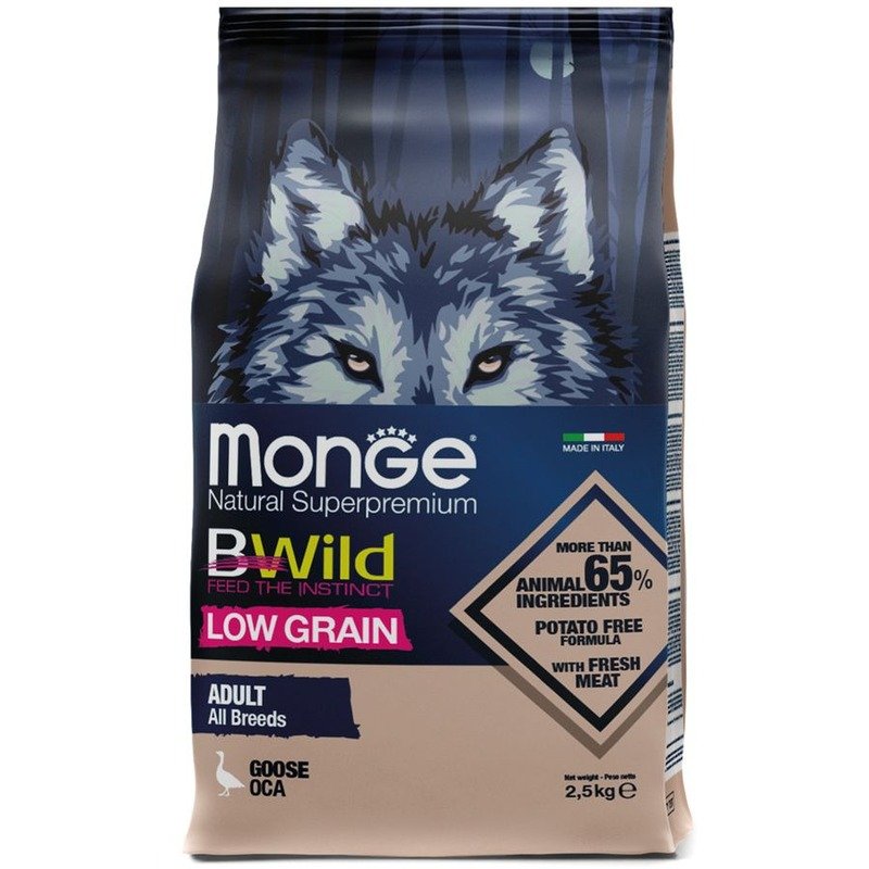 Monge Dog BWild Low Grain сухой низкозерновой корм для взрослых собак всех пород с мясом гуся 2,5 кг