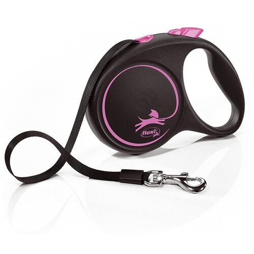 Flexi Black Design M Tape - Поводок-рулетка для собак 5м до 25 кг, ремень pp44691 Розовая