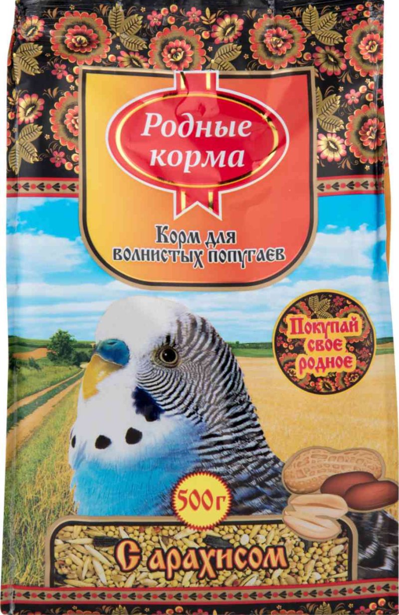 Корм для волнистых попугаев Родные корма с арахисом, 500 г