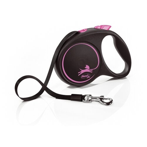Поводок-рулетка для собак Flexi Black Design M ленточный 5 м 38 мм розовый