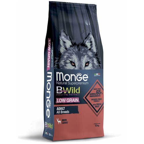 Monge Dog 12кг BWild LOW GRAIN низкозерновой корм из мяса оленя для взрослых собак всех пород Арт.70011792