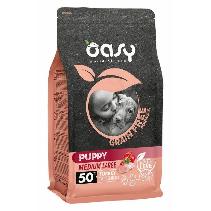 Oasy Dry Grain Free Puppy Medium & Large Breed Professional сухой корм для щенков средних и крупных пород беззерновой с индейкой – 2,5 кг