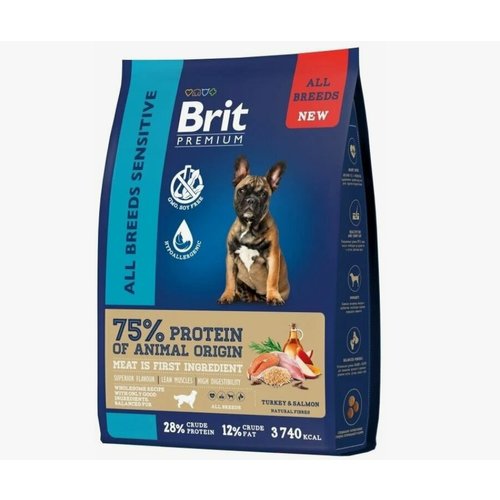 Brit Premium Dog Adult Sensitive сухой корм для взрослых собак всех пород с чувствительным пищеварением, с индейкой и лососем 15кг