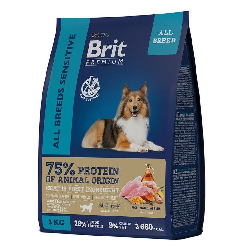 Brit Premium Dog Sensitive сухой корм для взрослых собак всех пород с чувствительным пищеварением с ягненком и индейкой – 3 кг