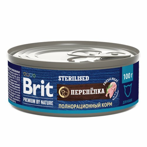 Влажный корм для стерилизованных кошек Brit Premium by Nature с мясом перепелки 12 шт х 100г