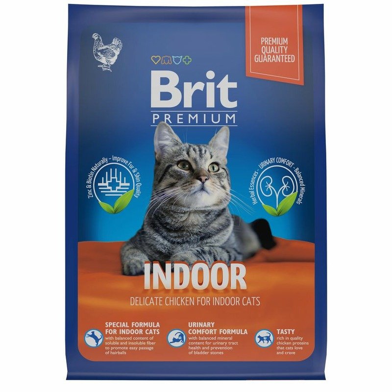Brit Premium Cat Indoor полнорационный сухой корм для кошек домашнего содержания, с курицей – 400 г